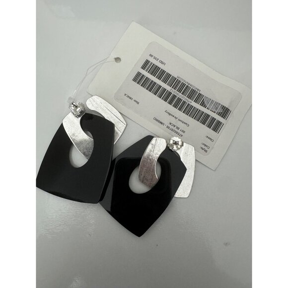 NWT Max Mara Umbro Black Silver Abstract Drop Earrings Geometric Design $235 - Picture 3 of 6